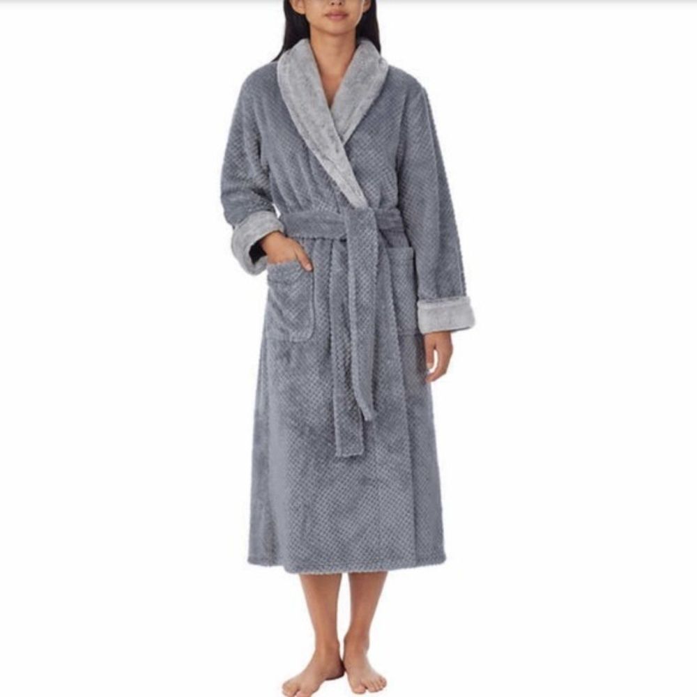 Carole Hochman Womens Texture Plush Wrap Robe Medium Gray